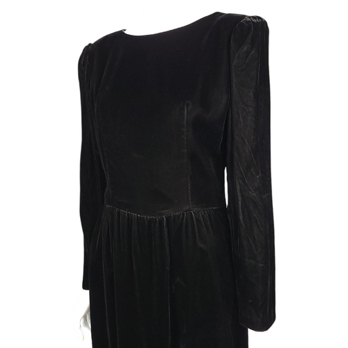 LANZ ORIGINALS Vintage 80s Dress 6 Black Velvet Puff Sleeve Bows Long Sleeve USA - Picture 4 of 11