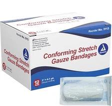 Conforming Stretch Gauze Bandage Rolls - Sterile - 3" X 4-1/10 Yards - 12 Pc/Box