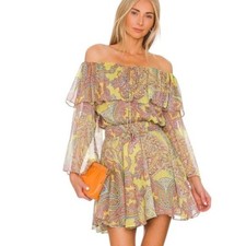 NWT Misa Pamela Mini Dress Ischia Neon Yellow Paisley Size S retail $385