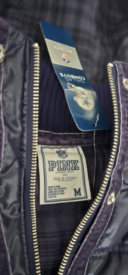 Новый с Ярлыками Victoria Secret розовый NFL DALLAS COWBOYS меха отделки с капюшоном пуховик жилет SZ M. - Изображение 4 из 4