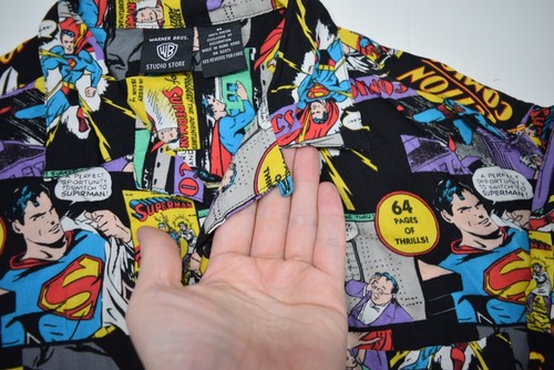 Superman Shirt Mens M Warner Bros Comic Rayon Loop Collar Hawaiian Action - Picture 5 of 8