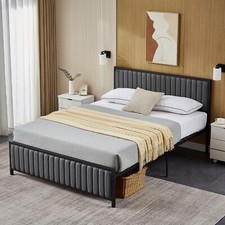 VECELO Bed Frame Twin/Full/Queen with Upholstered Headboard Heavy Metal Slats
