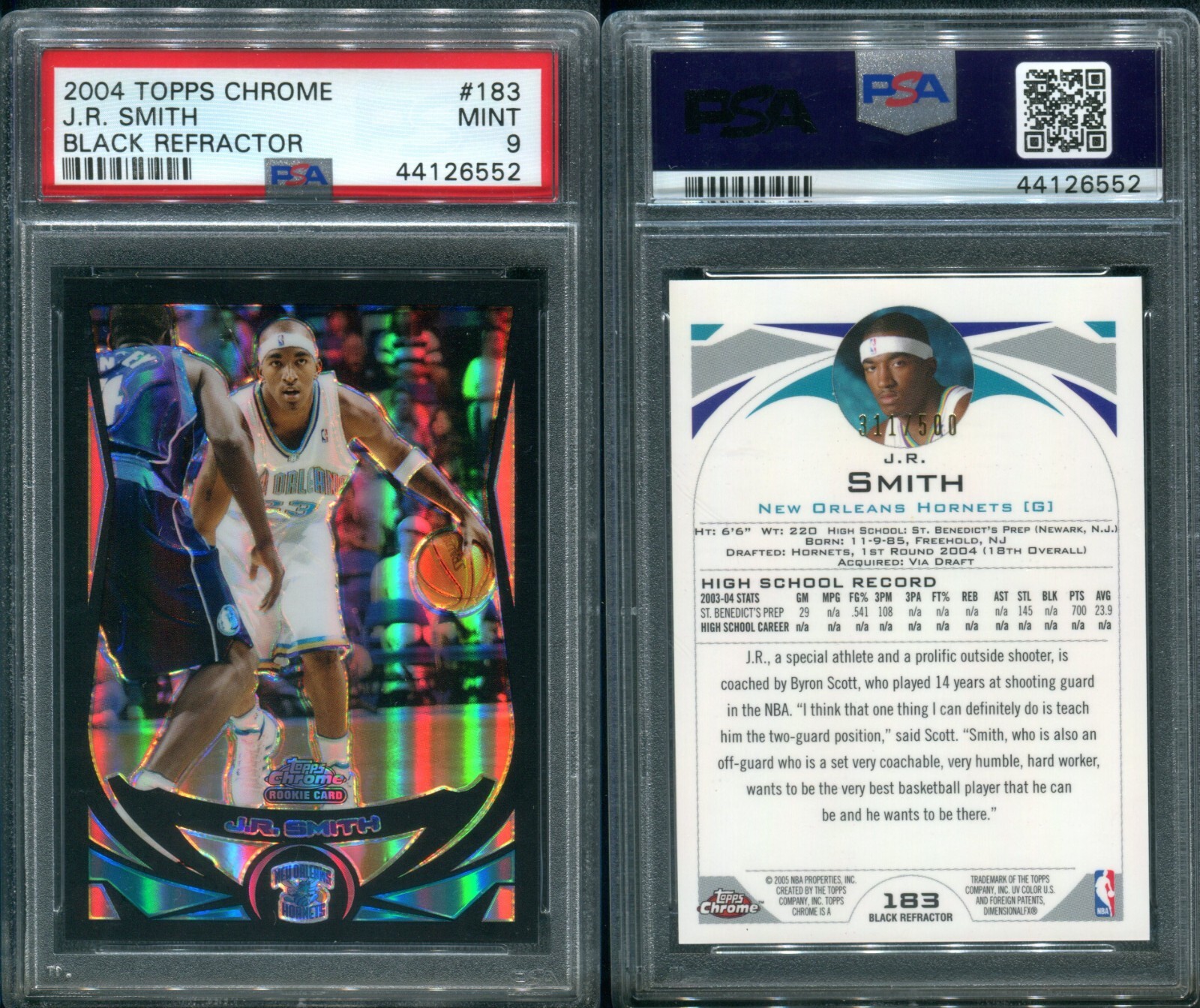 PSA 9 2004-05 Topps Chrome Refractor Black J.R. Smith RC /500 POP11 G00 4611