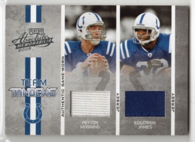 2005 Absolute Mem Team Tandems Material #TT12 Manning / Edgerrin James #d 14/150