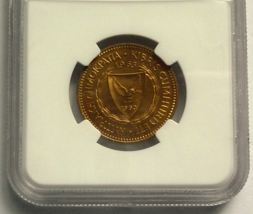 1963 CYPRUS - 5 MILS - GALLEY SHIP - PROOF RED BROWN - NGC PF 63 RB - BEAUTY! - Picture 5 of 7