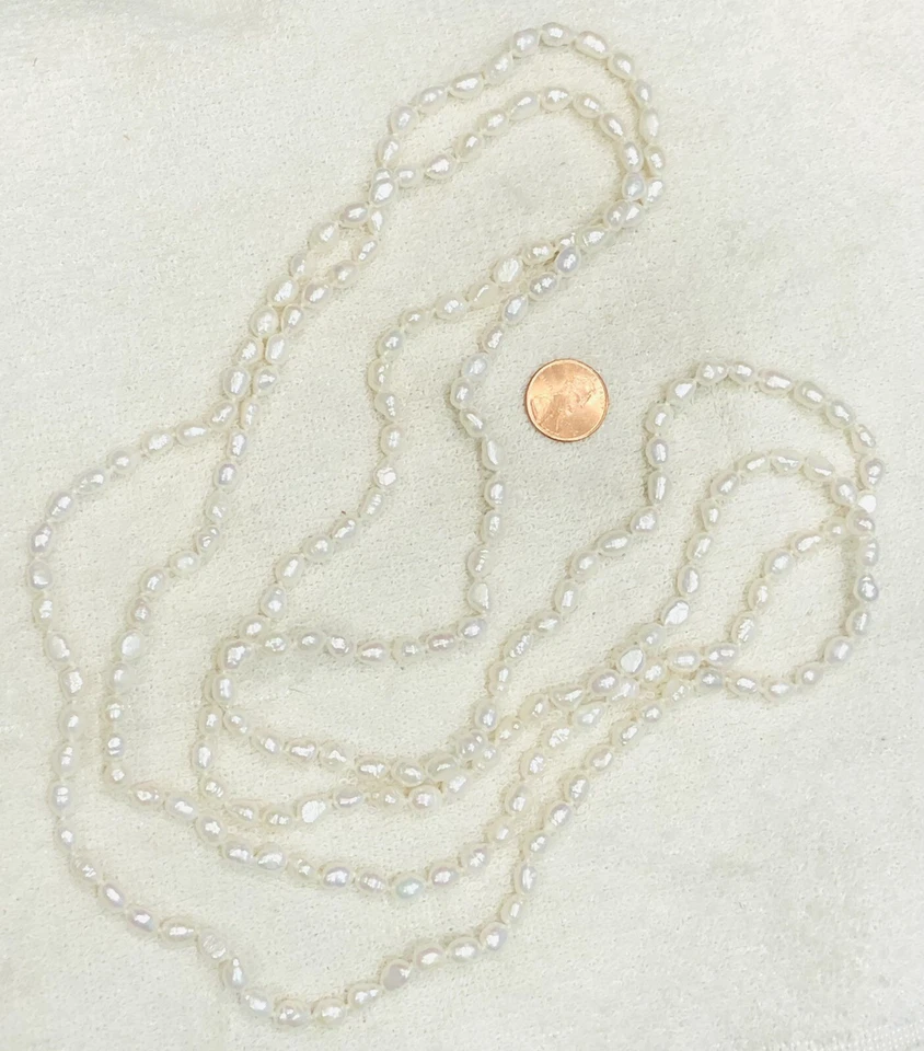 "Collar continuo anudado genuino de 5 mm de perlas cultivadas barrocas anilladas 68""" Foto 3 de 3