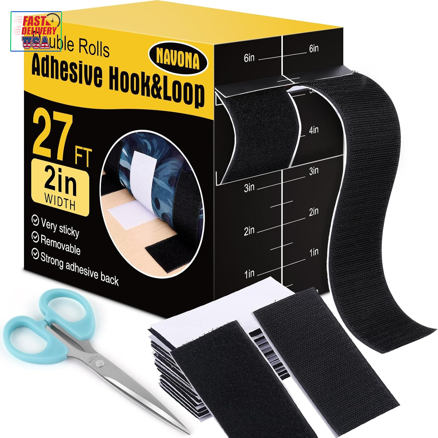 27ft x 2in Heavy Duty Adhesive Hook and Loop Strips Double Roll Self Adhesive