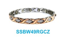 Rose Gold with CZ - Women magnetic stainless steel link bracelet Bangle