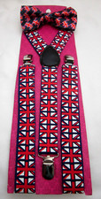 United Kingdom British Flag Patriotic Bow tie  UK Flag Y-Back Suspenders-New v2