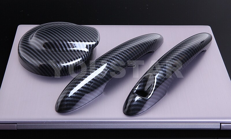 Carbon Effect Comfort Door Handles & Gas Cap Set For MINI Cooper S F56 F57 – US STOCK