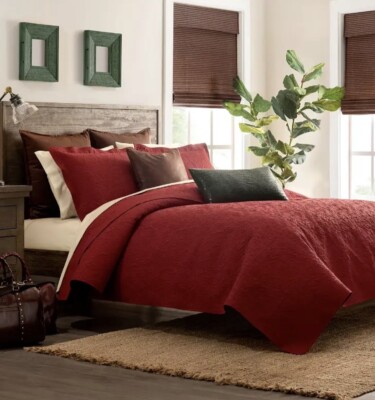 Patricia Nash Classic Tooled Red Queen Quilt Set 3Pcs Reversible New With Shams