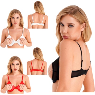 Woman's Push Up Underwire Shelf Bra Crop Top Open Nipple Bra Unlined Balconette