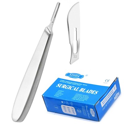 Scalpel Handle #8 Stainless Steel with 100 Scalpel Blades #22 Carbon Steel