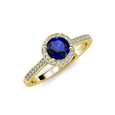 1 1/4 ctw Round Blue Sapphire and Diamond Halo Engagement Ring 14K