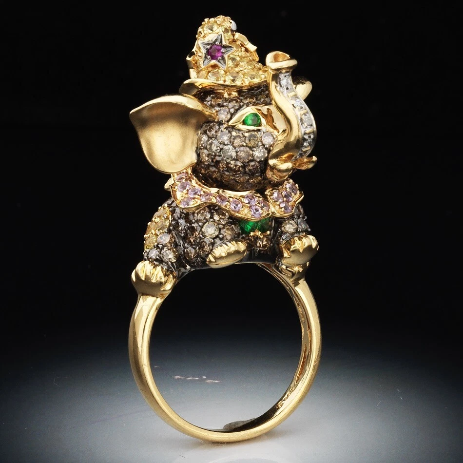 Elephant Ring 14K Yellow Gold Ruby Eyes Diamond Estate Vintage Adjustable  Estate – Full On Cinema