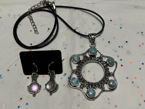 Larimar Gemstones 925 Silver Plated Handmade Necklace Pendant + Fashion Earrings - Picture 11 of 12