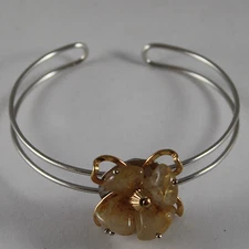 .925 RHODIUM SILVER AND YELLOW GOLD PLATED RIGID BRACELET WITH YELLOW QUARTZ