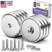 8 Pack Neodymium Magnet Cup, 100 LBS Rare Earth Magnets with Countersunk Hol