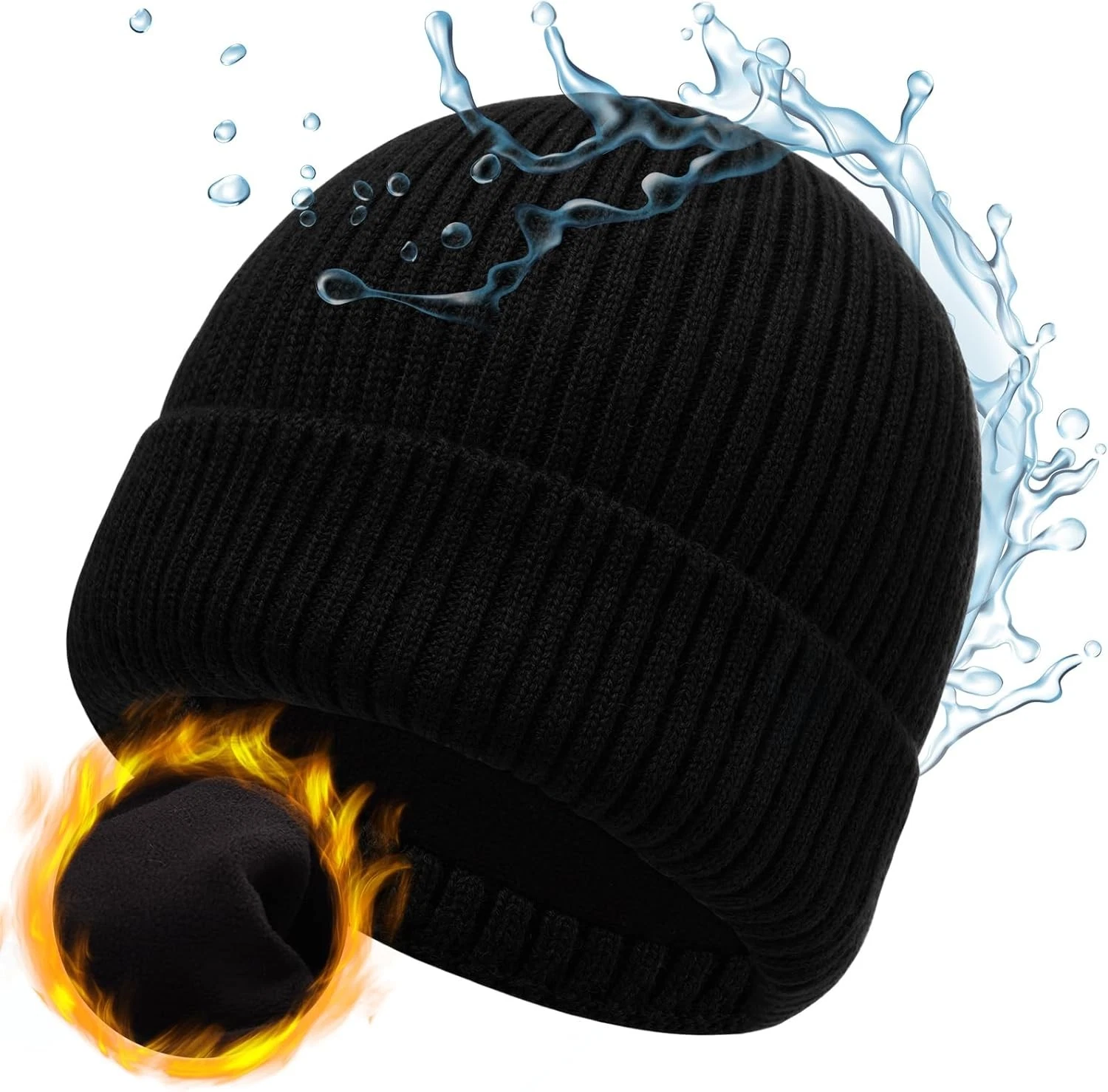 Waterproof Merino Hat Wool Beanie Warm Fleece Lined Rainproof Windproof Unisex