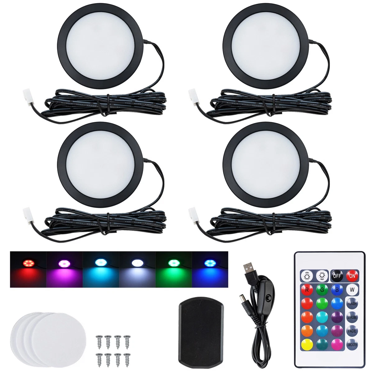 USB RGB LED Puck Luz Gabinete Kit de Iluminación Cocina Bajo Mostrador Armario Luz