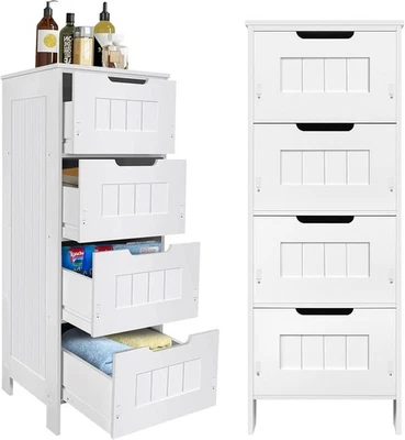 BRANDED Bathroom Drawers | White 4 Drawer Storage Cabinet Unit Free Standing