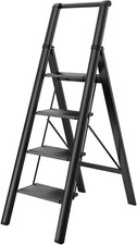 STEEL FOLDING 4 STEP LADDER SAFETY NON SLIP STOOL LADDERS KITCHEN DIY UK