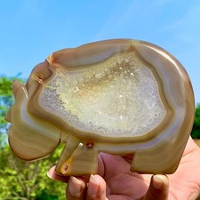 378G Natural Grey Agate Crystal Cave Hand-Carved hippopotamus Quartz Gem Healing