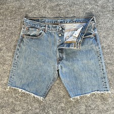 VTG Y2K Levis 501 Cutoff Denim Shorts Men 36 Blue Faded Distress Button Fly Jort