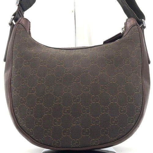 GUCCI Gucci Shoulder Bag Half Moon GG Leather Brown All-over Pattern from Japan - Picture 3 of 11
