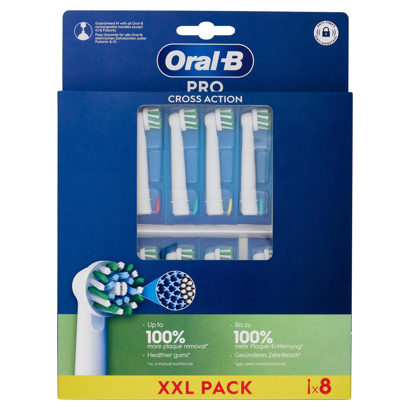 Têtes de rechange Pro Cross Action compatibles brosse à dents électrique, pack de 8