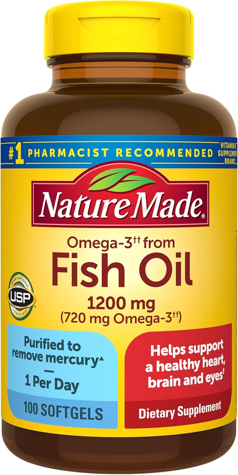 Nature Made One Per Day Fish Oil Omega 3 Supplement 1200mg Heart 100 Softgels - Thumbnail 1