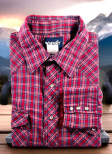 Wrangler Pearl Snap Shirt Men s Size 17.5 Western Shirt Plaid Red Cowboy