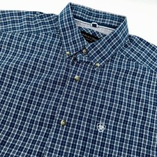 Ariat Pro Series Mens Plaid Short Sleeve Button Up Shirt LG Blue White