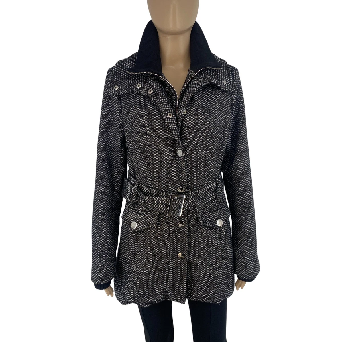 Manteau En Cuir Noir Femme GUESS - Taille M, Doublé, Excellent état - Occasion Proche Du Neuf