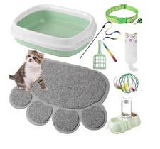 Tioncy 7 Pcs Small Cat Kitten Starter Kit Cat Litter Box with Shovel Paw  New/Oth