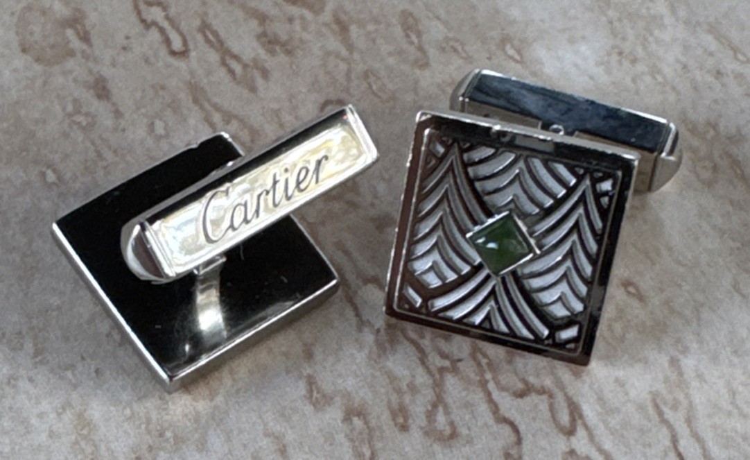 Sterling Silver Cartier Cufflinks with Jade Stone-Rare | eBay