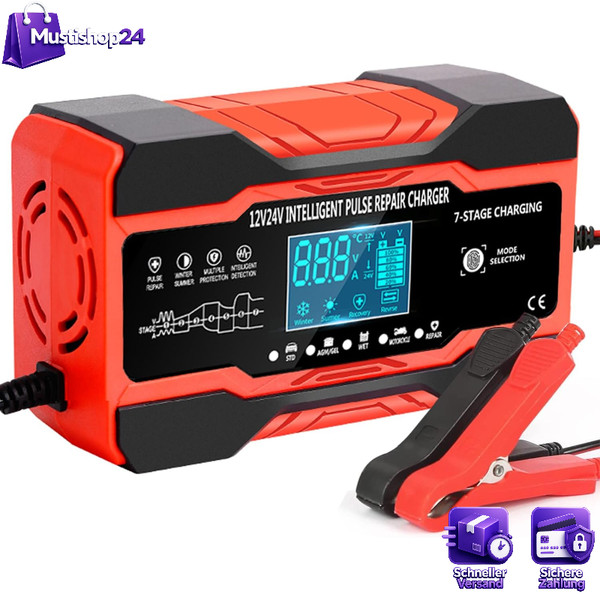 Autobatterie LadegeräT 12V/24V 10A Smart Vollautomatisch Mit Lcd-image