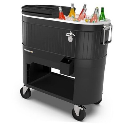 Rolling Patio Cooler   Large Outdoor Ice Chest with Wheels, 120-Quart Black
