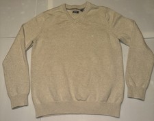 Izod V Neck Men's Large Beige Tan Pullover Long Sleeve Sweater Blend