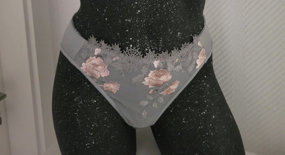 LINGADORE,ausgefallener Slip, L, Grau mit edler  Spitze und Stickerei, NEU !!