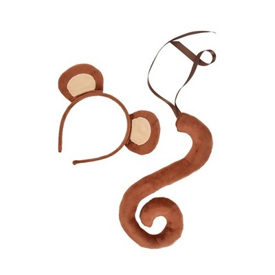 Monkey Ears and Tail Set Fancy Dress Monkey Hair Hoop Headdress Plush Ears Hair