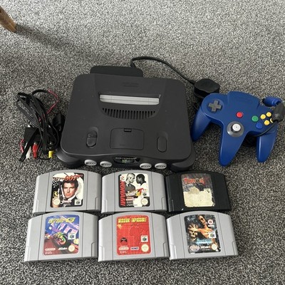 Nintendo 64 [ungetestet] mit Kabeln/Controller + 6 Spielen - Teile/Reparatur - WIEDEREINGESTELLT