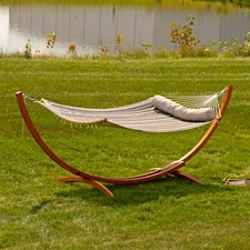 Quilted Hammock with Curved Spreader Bar - Mountainside by Sunnydaze