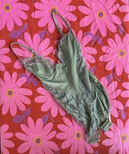 Vintage 70s Green Nylon  Lace Teddy L Bodysuit 60s SEARS