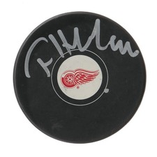 TOMAS HOLMSTROM DETROIT RED WINGS LEGEND AUTOGRAPHED SIGNED LOGO PUCK WITH COA