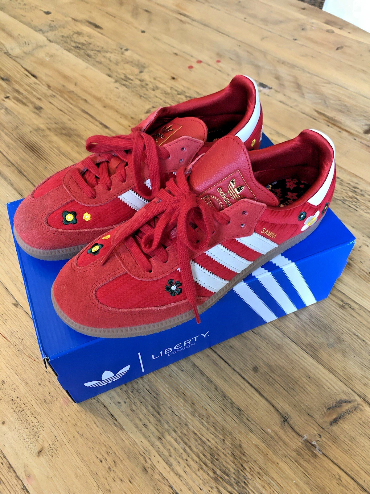 Liberty Adidas SAMBA OG W Trainers in Box, Red, Size 8.5, RRP £100 - worn once