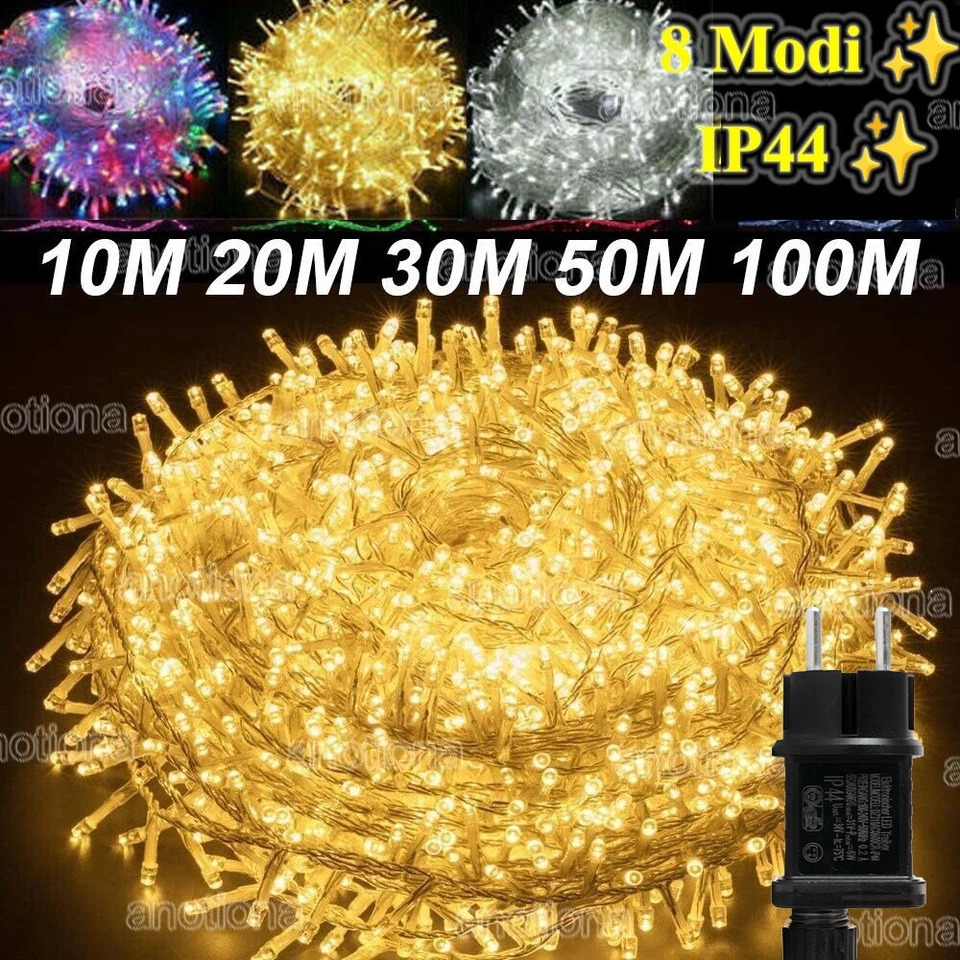 10-100M LED Lichterkette Strom Weihnachtendeko Innen & Außen Party Beleuchtung