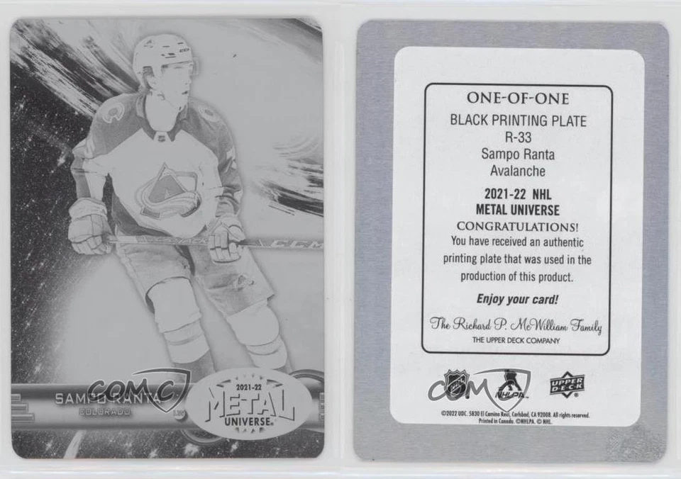 2021 Skybox Metal Universe Printing Plate Black 1/1 Sampo Ranta Rookie RC 0gn4 - Image 3 of 3