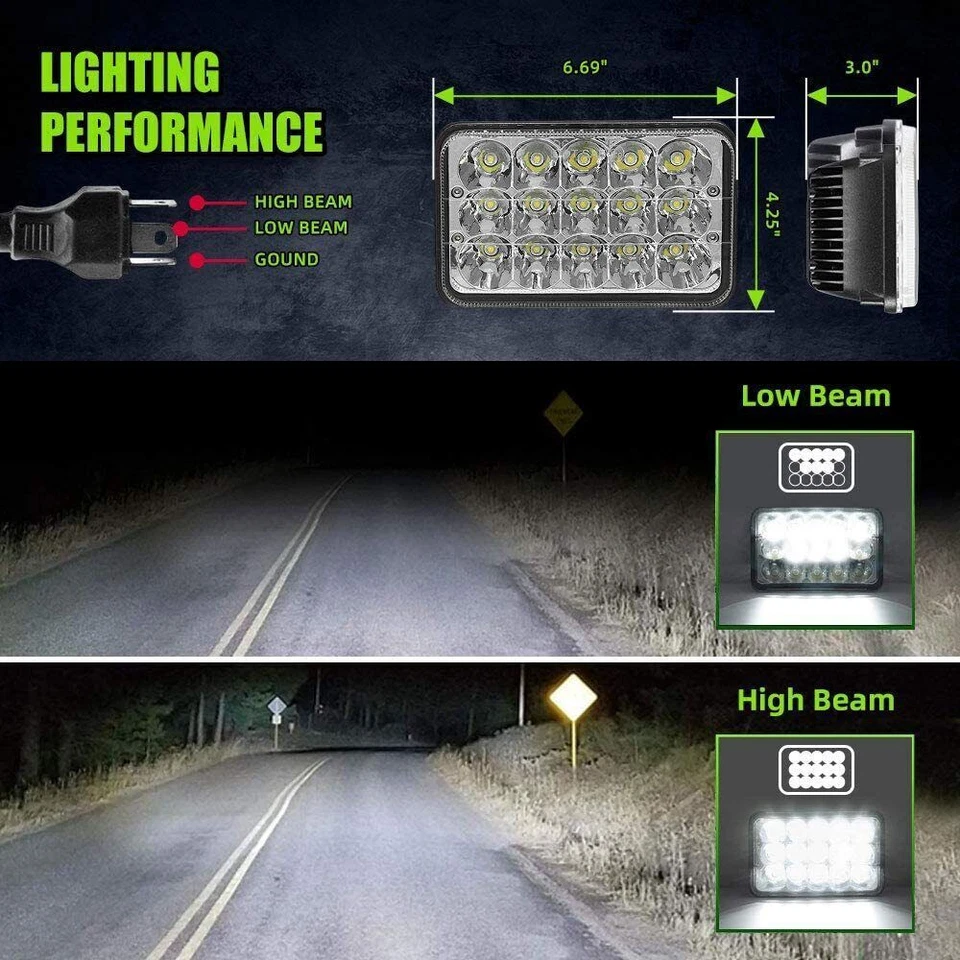 4PCS 4x6" Led Headlights Hi/Lo Beam For 1980-1988 Oldsmobile Cutlass Ciera H4 - Image 4 of 4