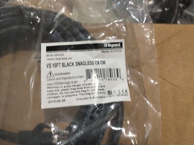 Legrand VS 15' Black Snagless C6 CM Patch Cord Cat 6 576-135-015 - Fast Ship